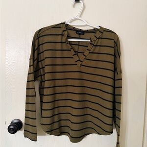 Blu Pepper Olive and Black Striped Long Sleeve Top